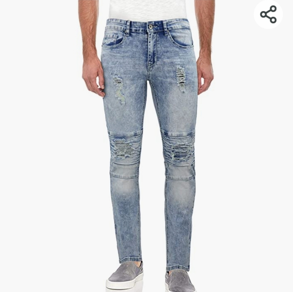 NWT Reason New York Premium Denim Acid Wash Skinny Distressed Jeans 36